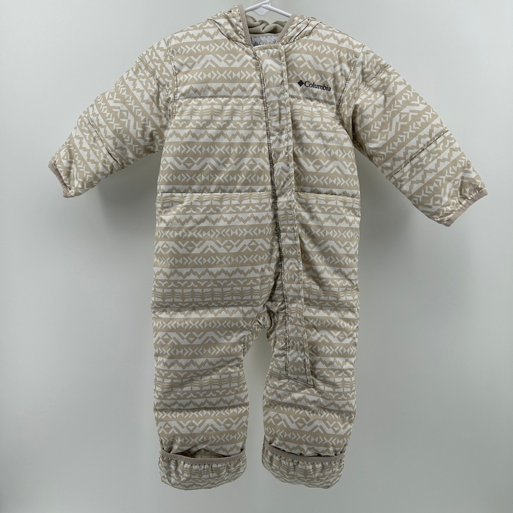 Columbia Baby Beige Geometric Down Fill Hooded Bunting Snowsuit 18-24M Winter